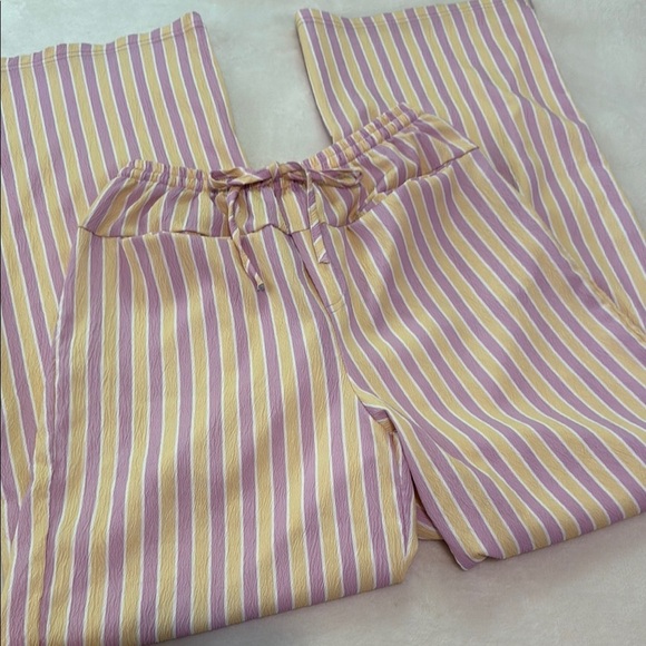 Boutique Pants - Striped Lavender and Yellow Wide Leg Lounge Pants